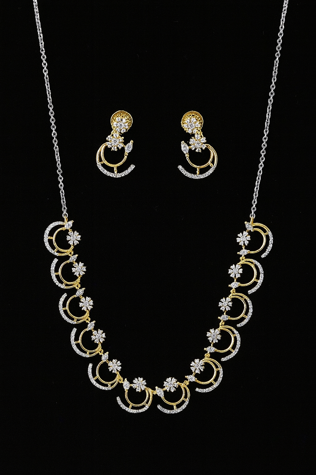 Crescent Bloom Diamond Necklace Set