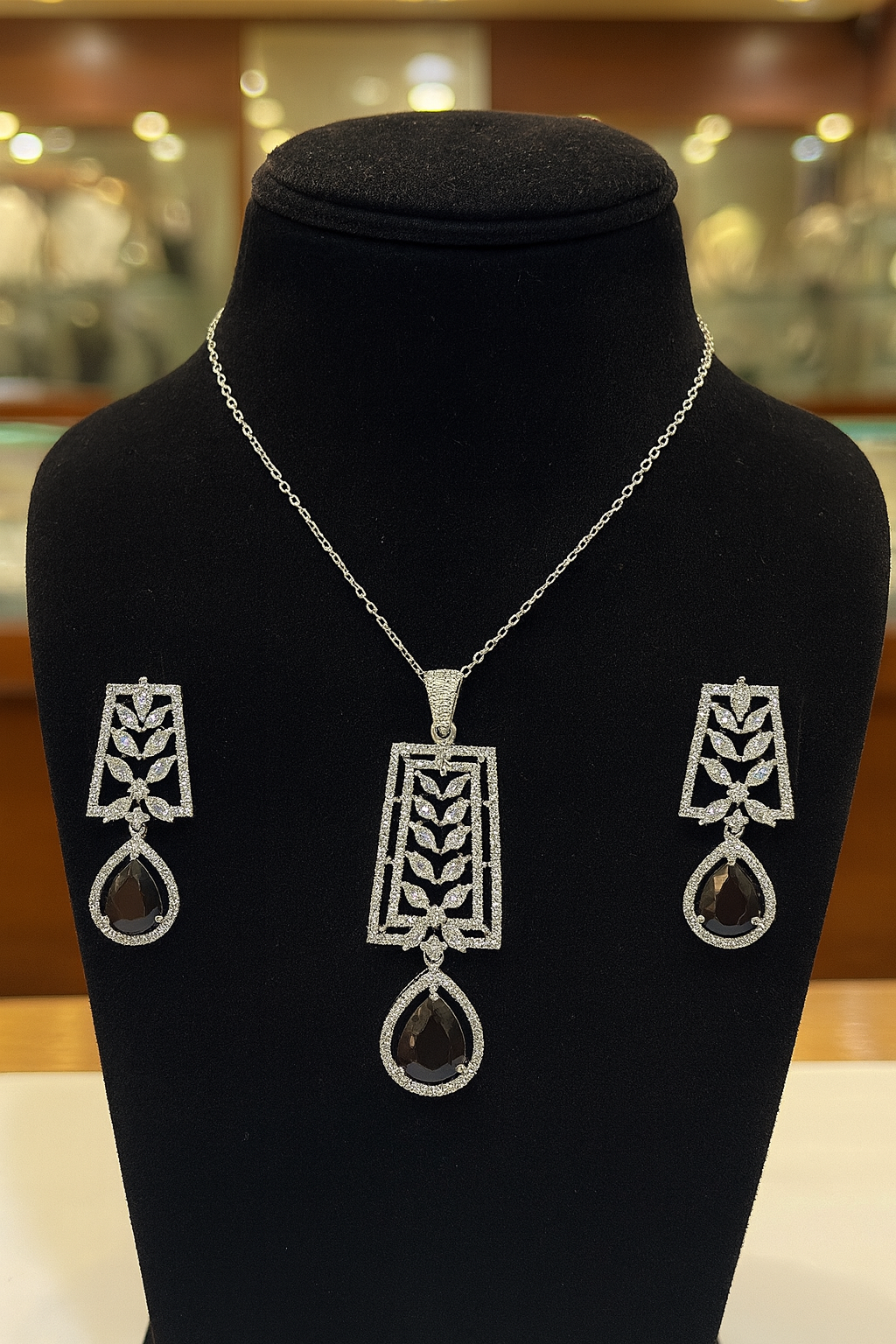 Midnight Bloom CZ Pendant Set