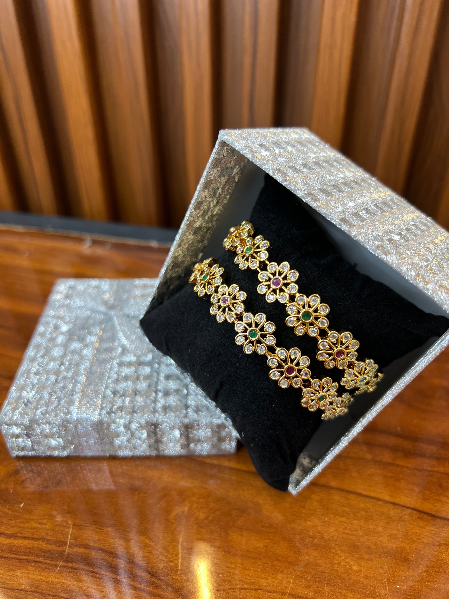 Floral Gold Bangles with a Sparkly Twist