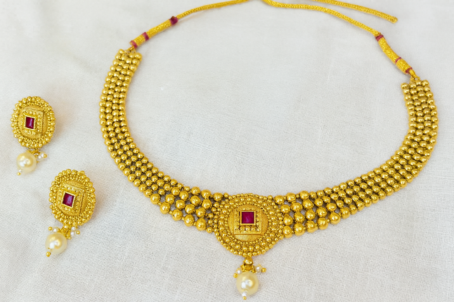 Regal Gold Beaded Necklace Set
