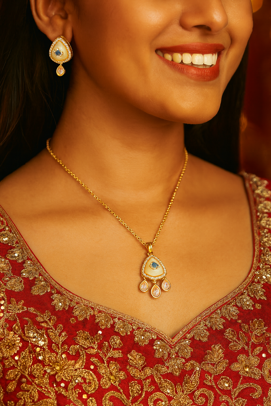 Blue Stone Gold-Plated Pendant Set