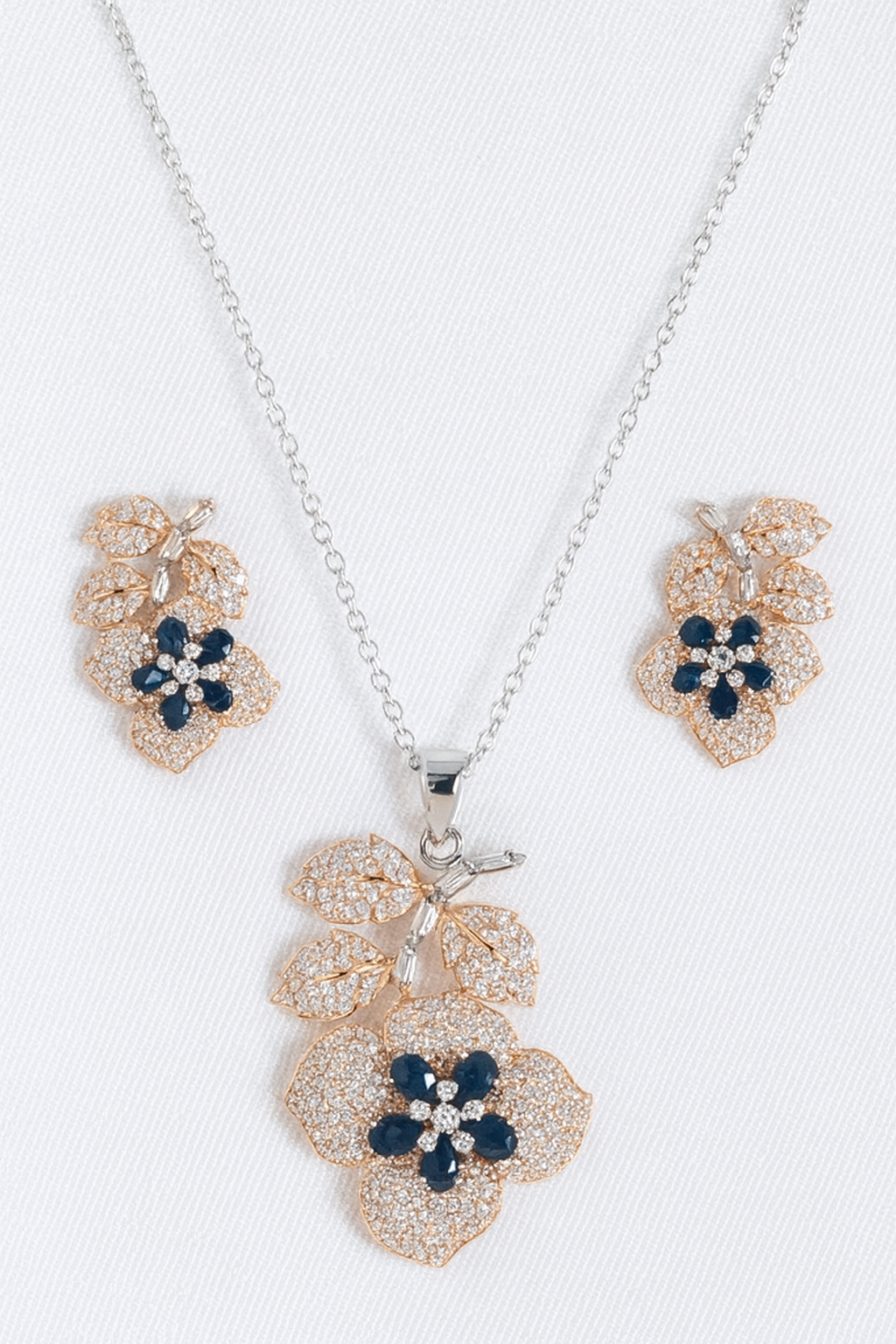 Elegant Floral Crystal Necklace & Earrings Set