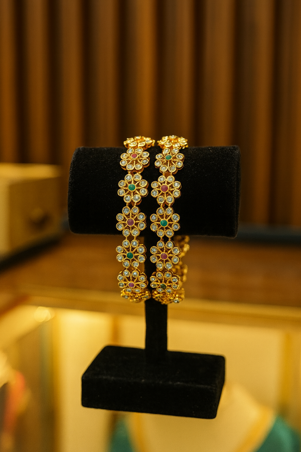 Floral Gold Bangles with a Sparkly Twist