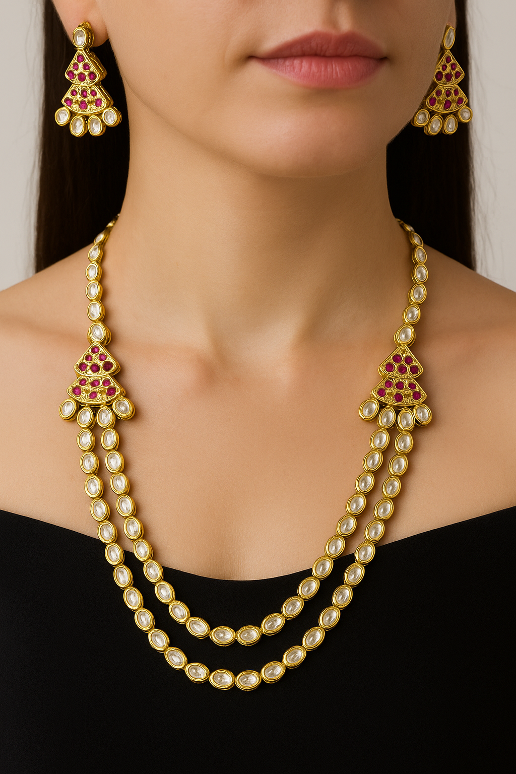 Double Trouble Dazzler Kundan Necklace Set