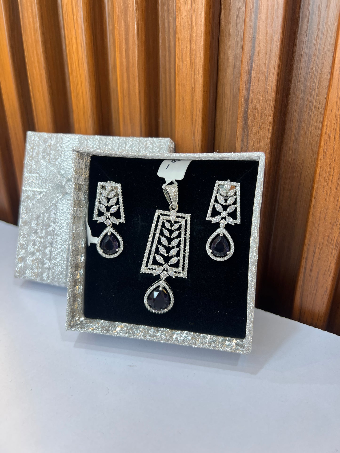 Midnight Bloom CZ Pendant Set
