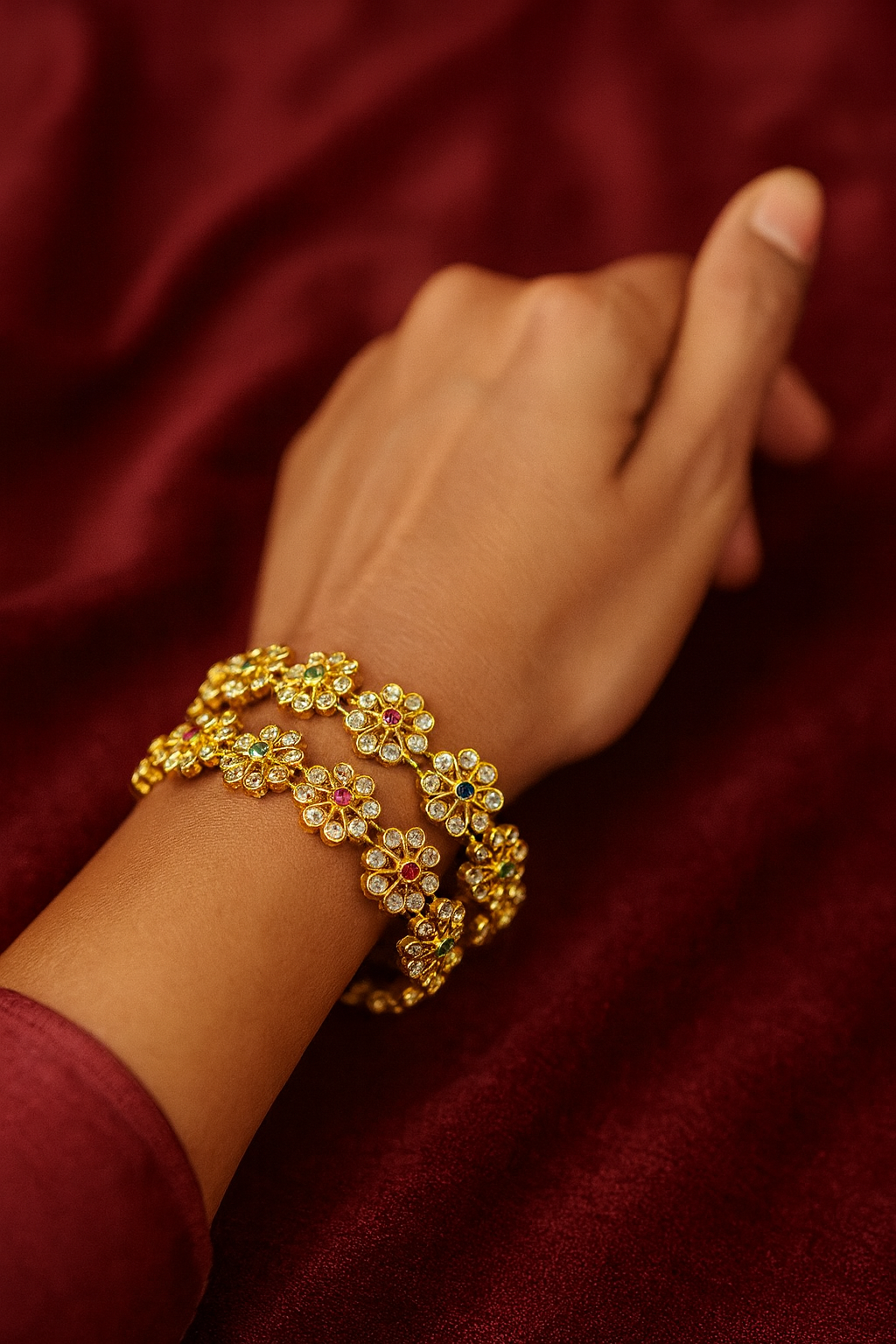 Floral Gold Bangles with a Sparkly Twist
