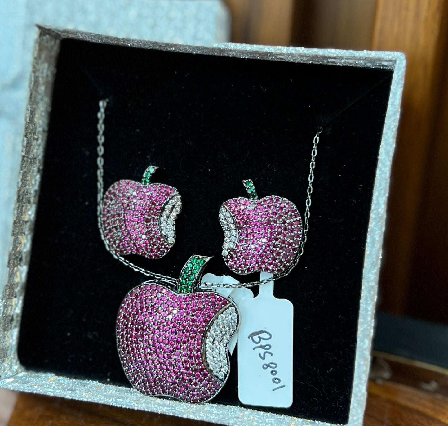 Elegant Pink Apple Pendant & Earrings Set