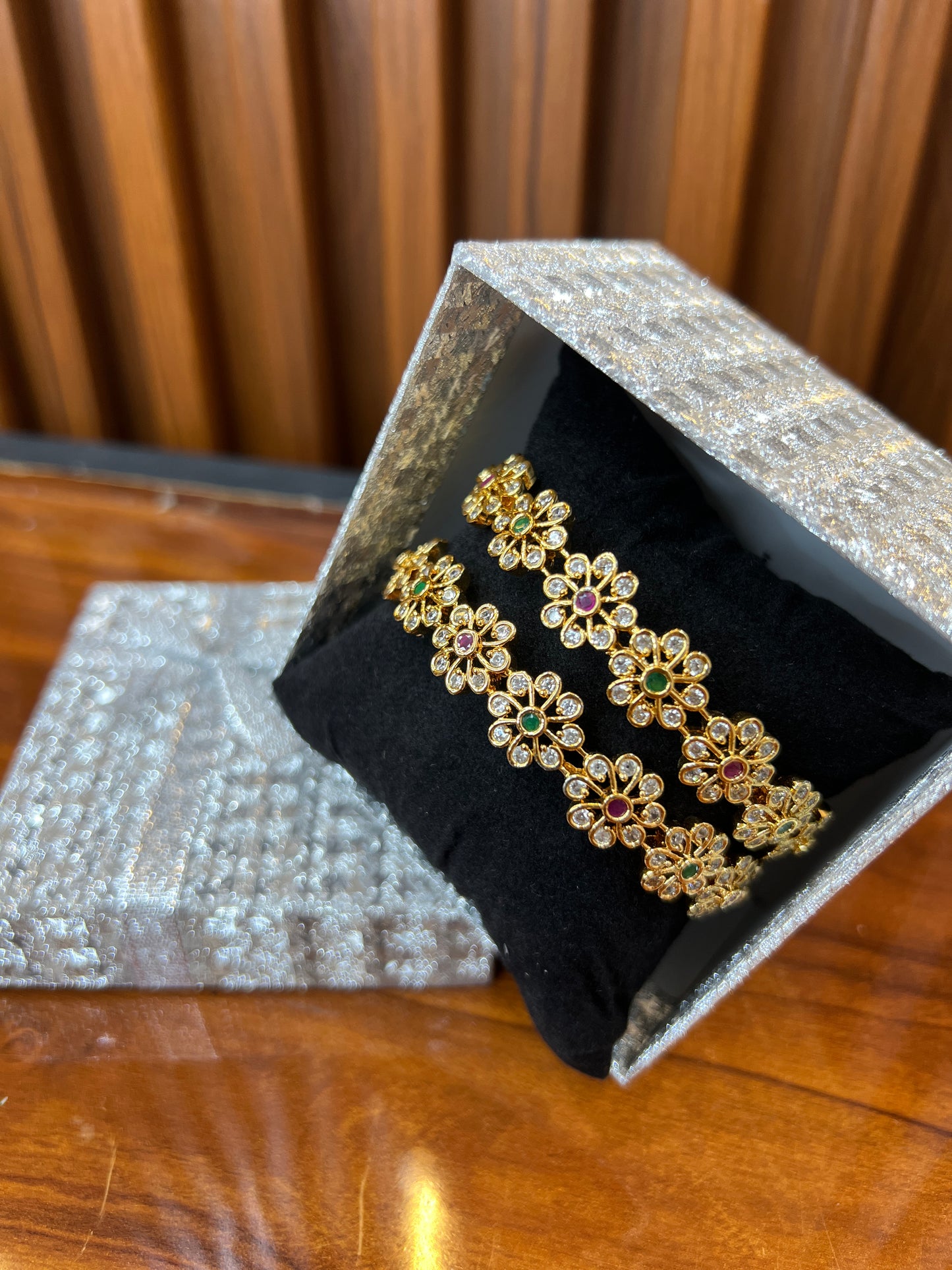 Floral Gold Bangles with a Sparkly Twist