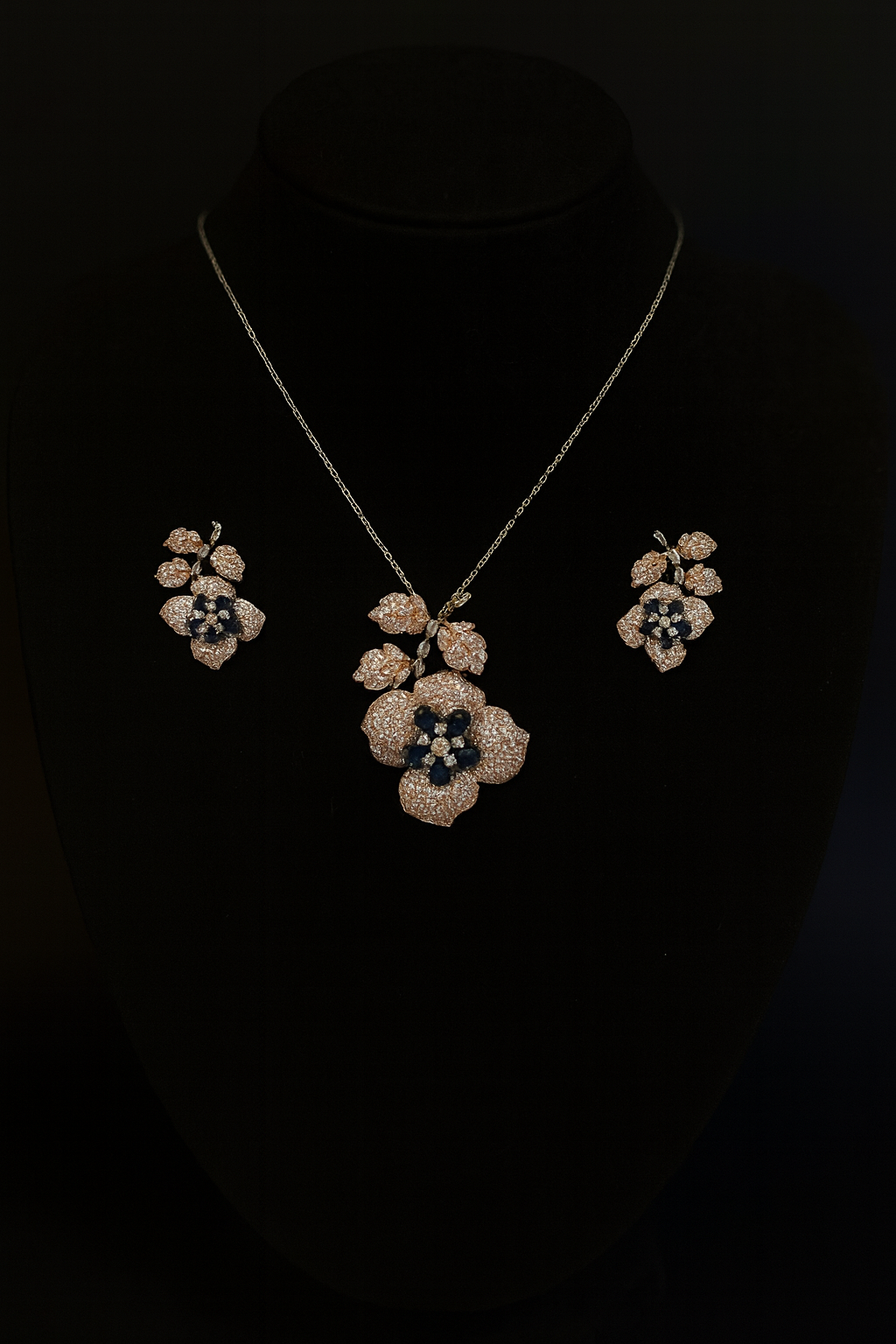 Elegant Floral Crystal Necklace & Earrings Set