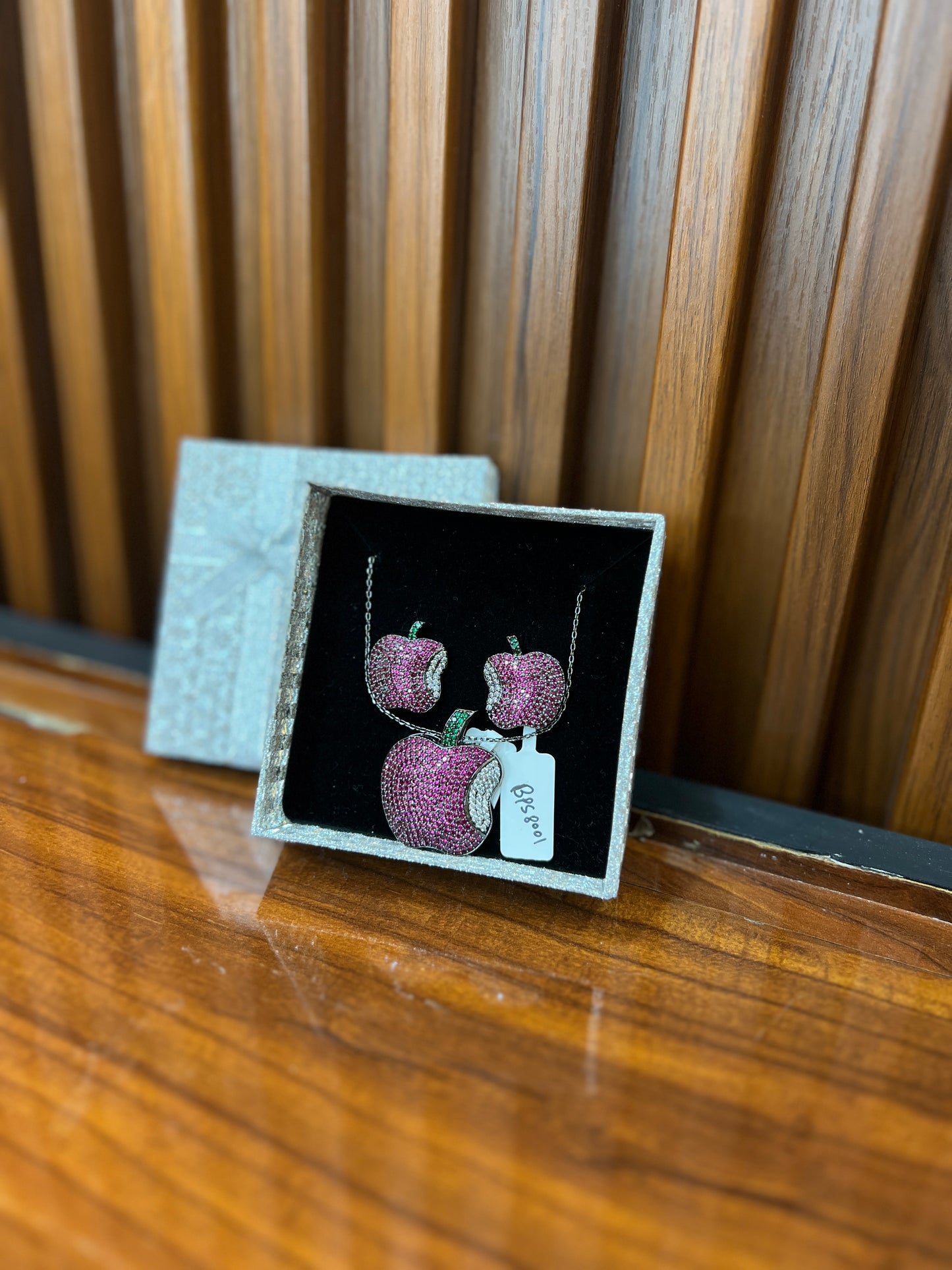 Elegant Pink Apple Pendant & Earrings Set