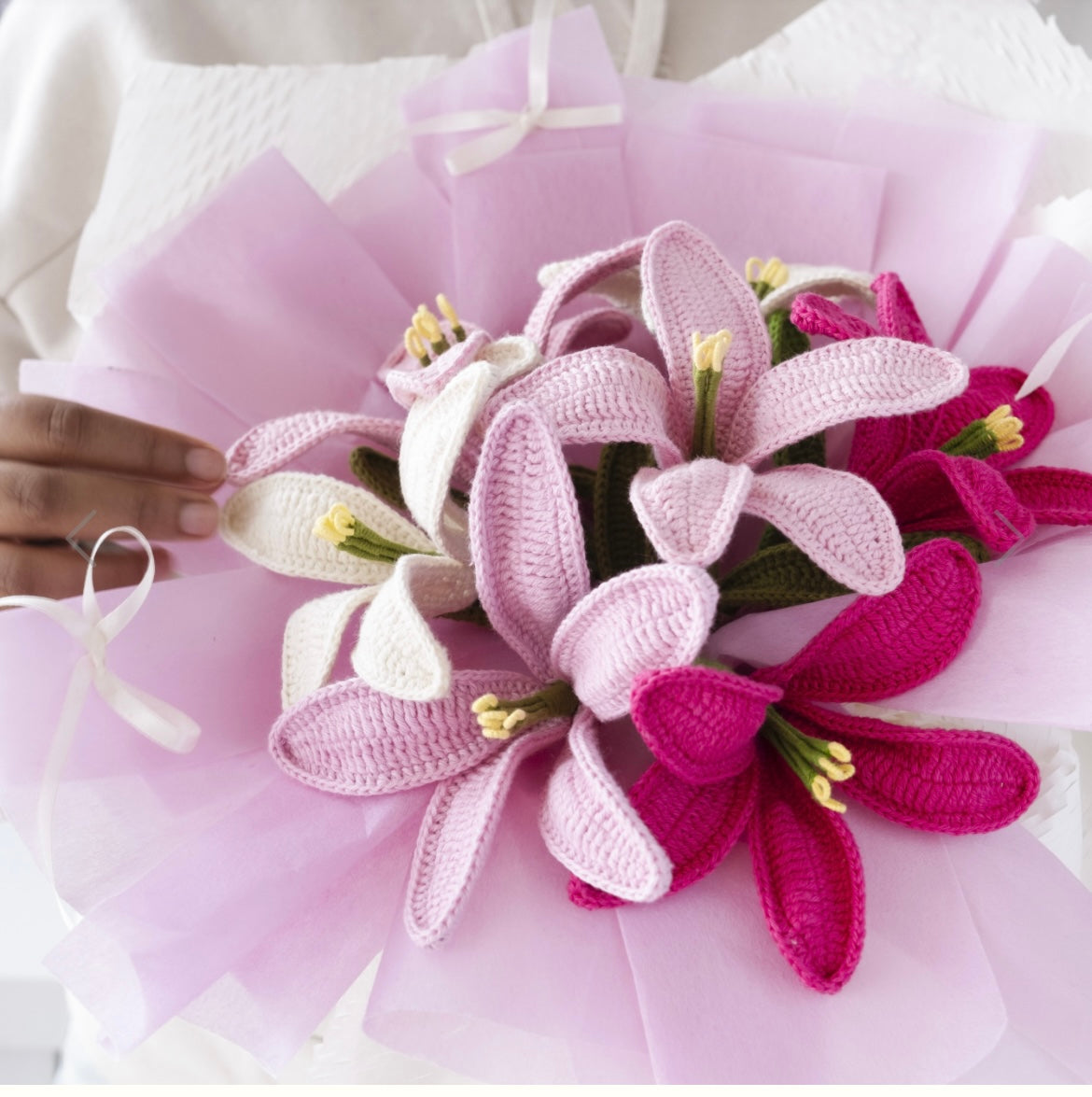 Blush Bloom Crochet Lily Bouquet
