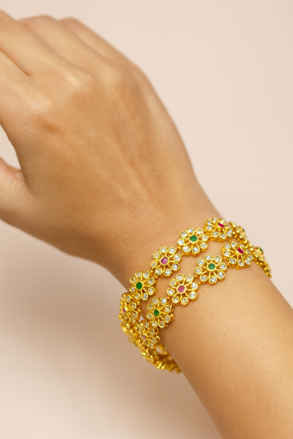 Floral Gold Bangles with a Sparkly Twist