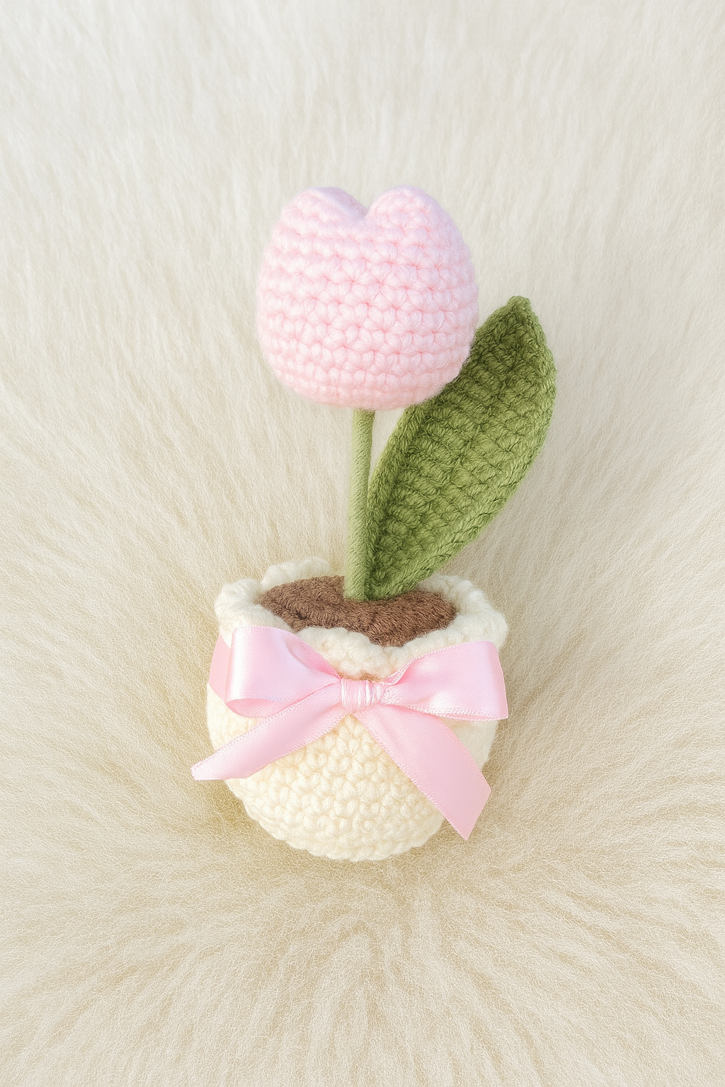 Bow Tulip Crochet Pot