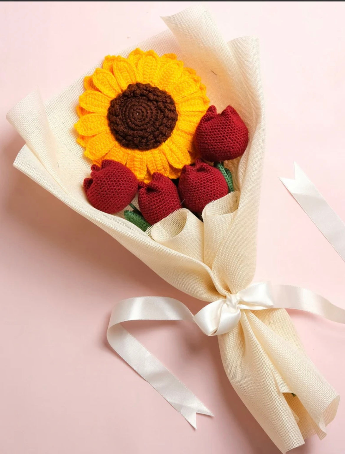 Sunflower & Tulip Crochet Bouquet