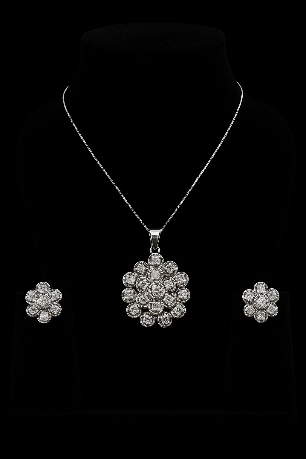 Sparkling Floral Diamond Pendant Set