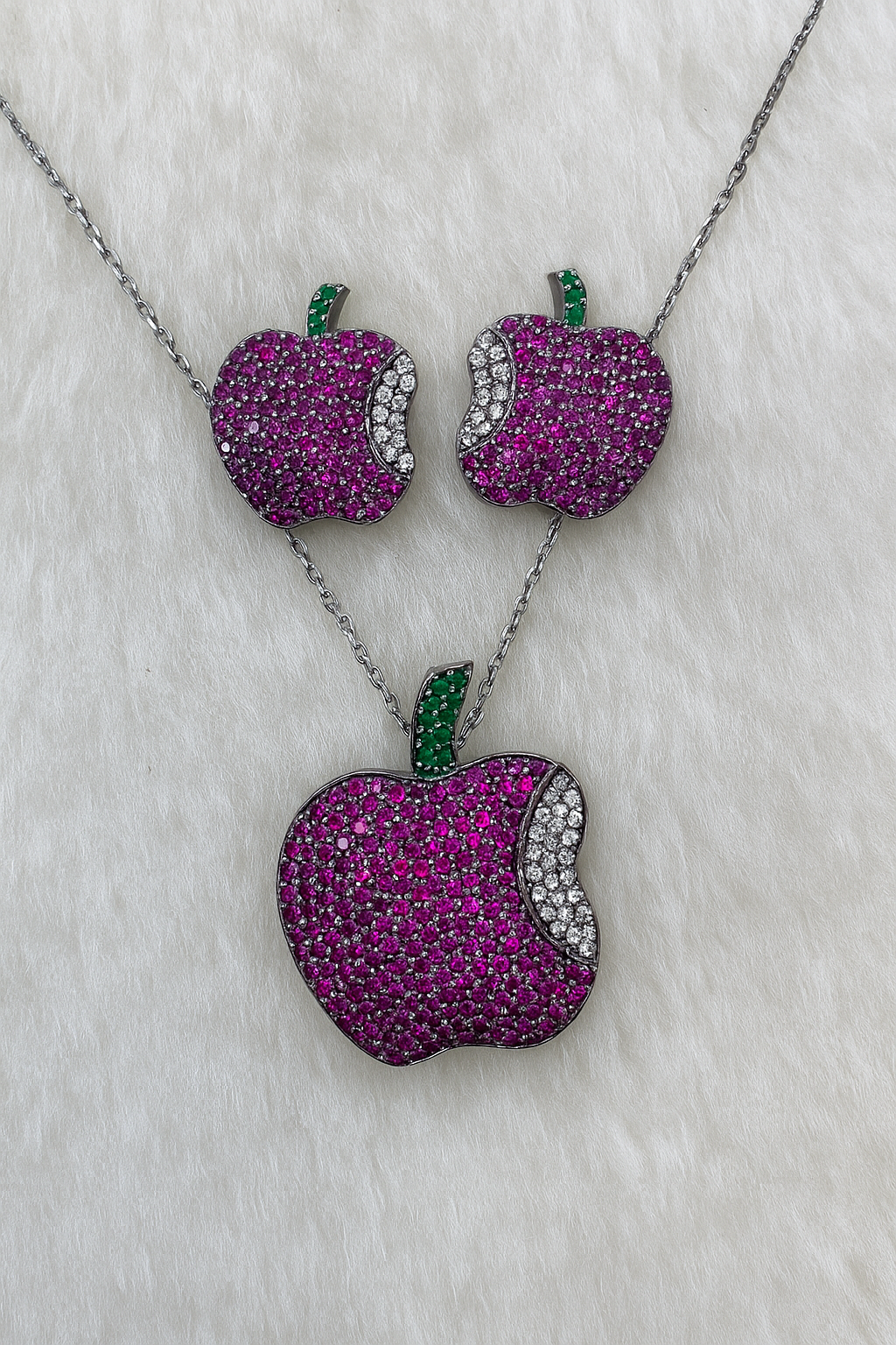 Elegant Pink Apple Pendant & Earrings Set