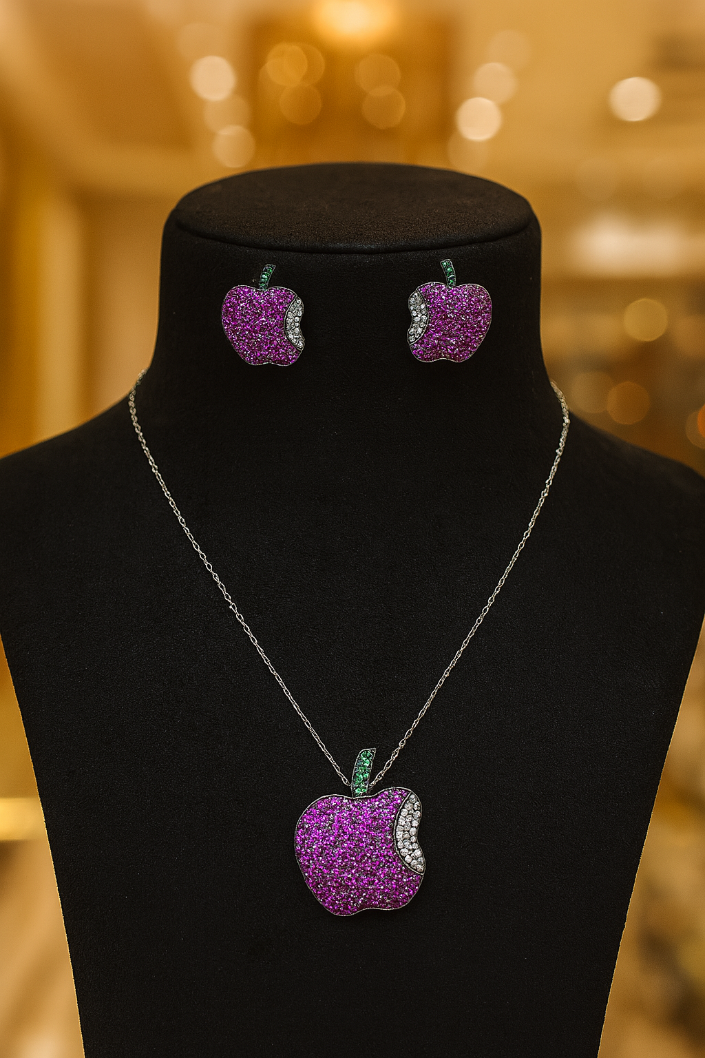 Elegant Pink Apple Pendant & Earrings Set