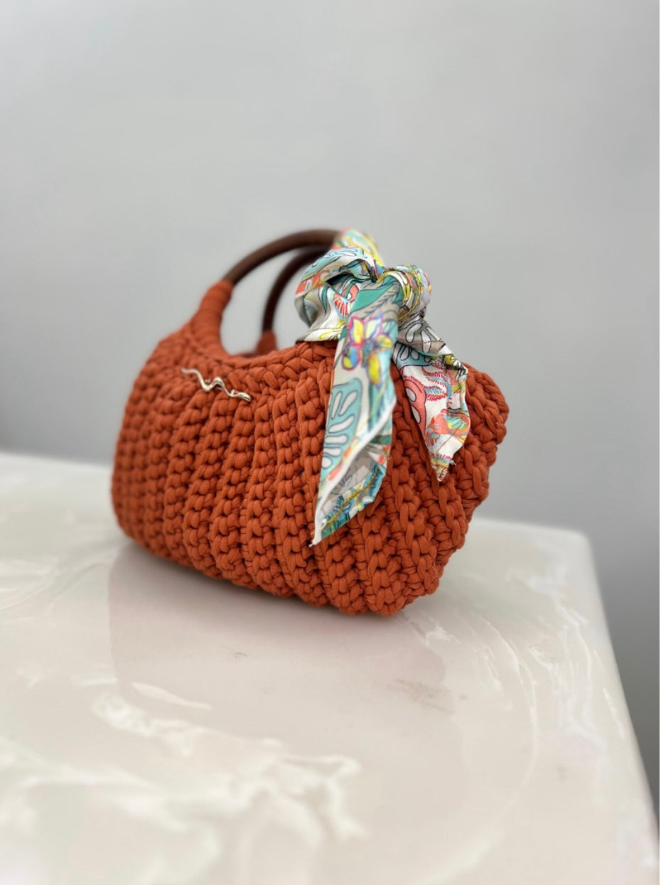 Crochet Handbag Set with Wooden Handles