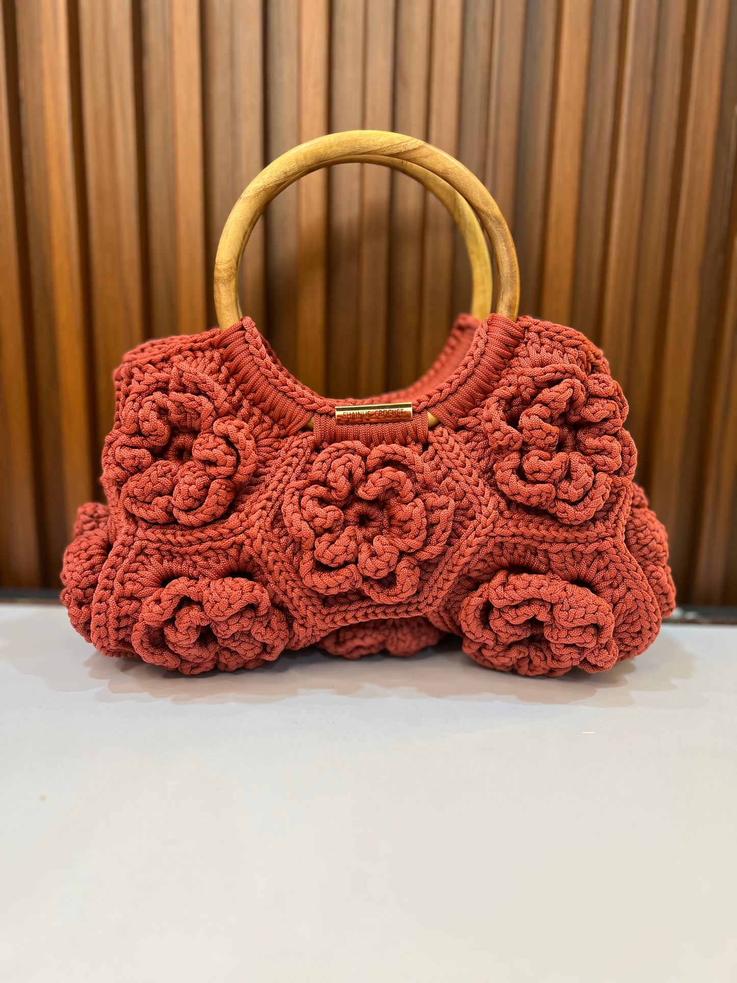 Handcrafted Bloom Crochet Bag – Maroon Elegance
