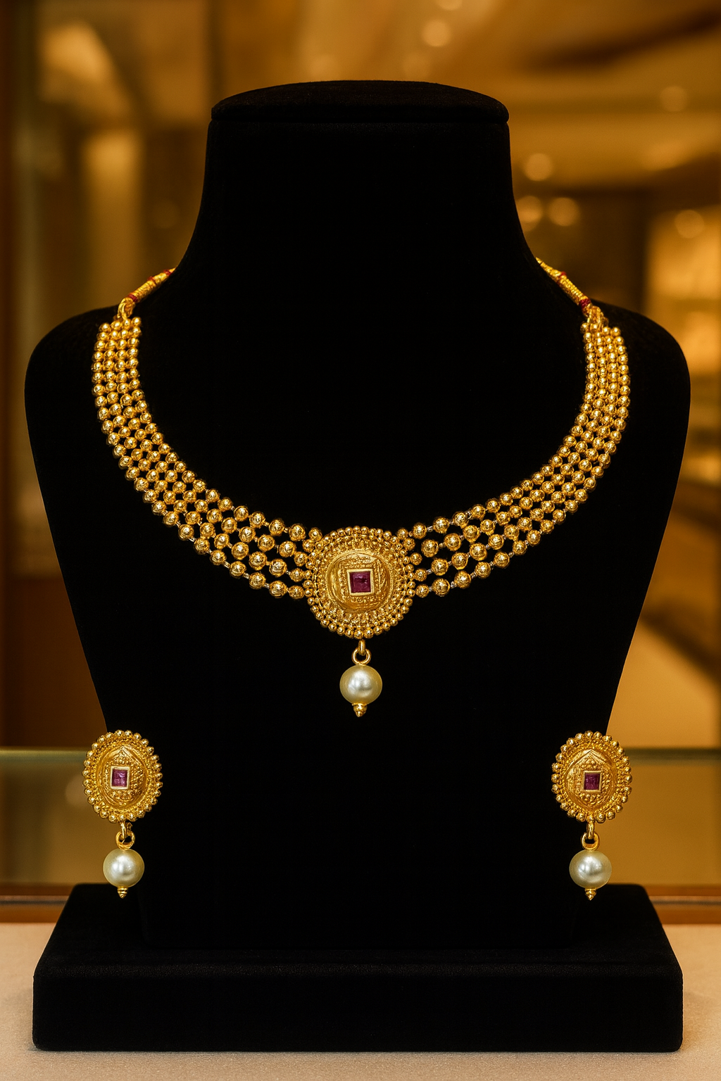 Regal Gold Beaded Necklace Set