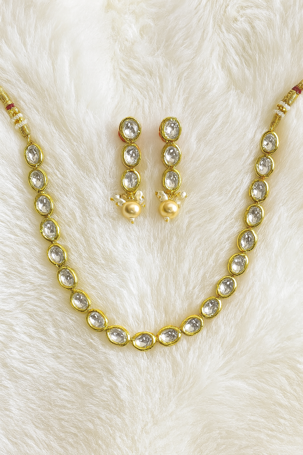 Single Line Kundan Pearl Necklace Set
