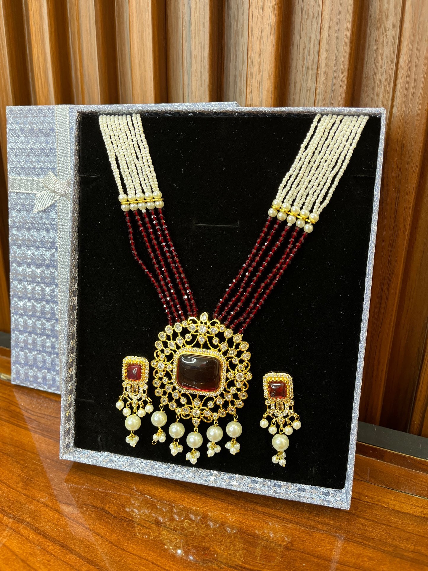 Royal Ruby Kundan Beaded Necklace Set