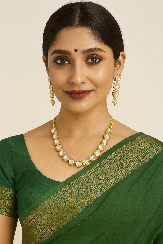 Royal Kundan Polki Necklace Set with Earrings