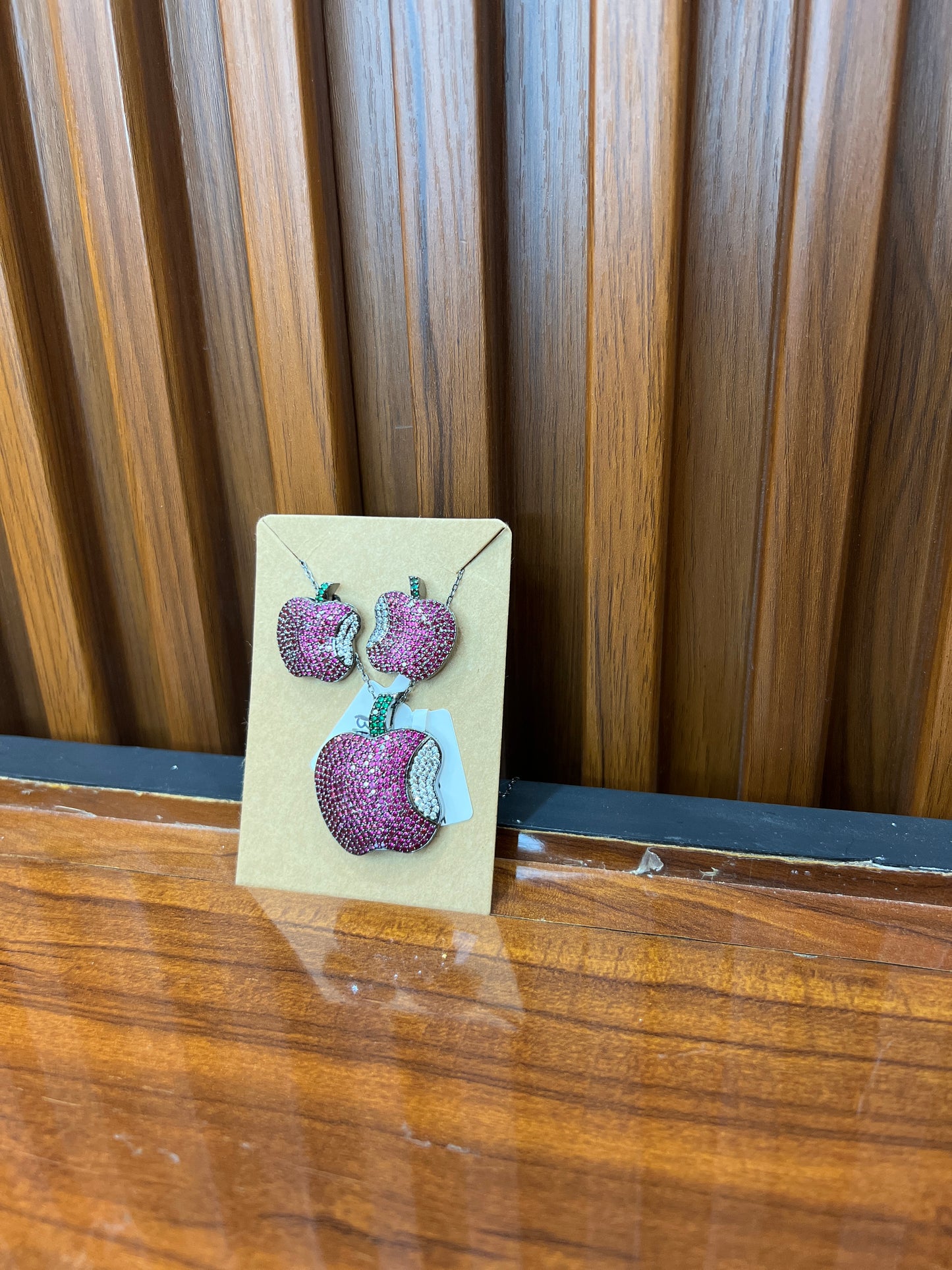 Elegant Pink Apple Pendant & Earrings Set