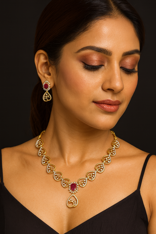Ruby Glam Heart Necklace Set