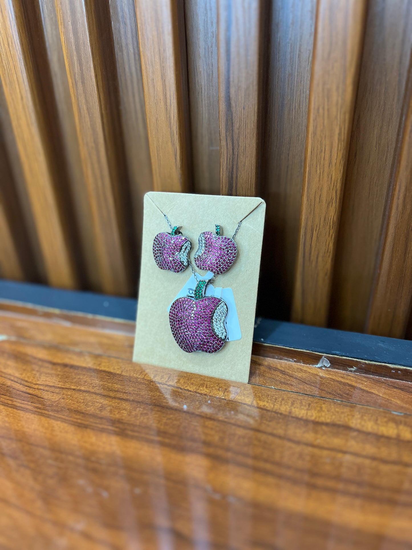 Elegant Pink Apple Pendant & Earrings Set
