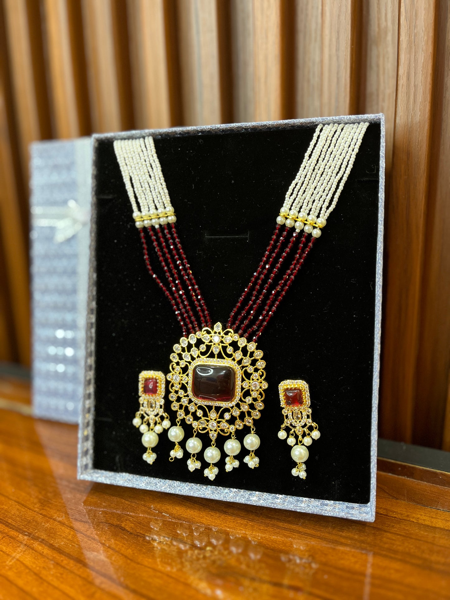 Royal Ruby Kundan Beaded Necklace Set