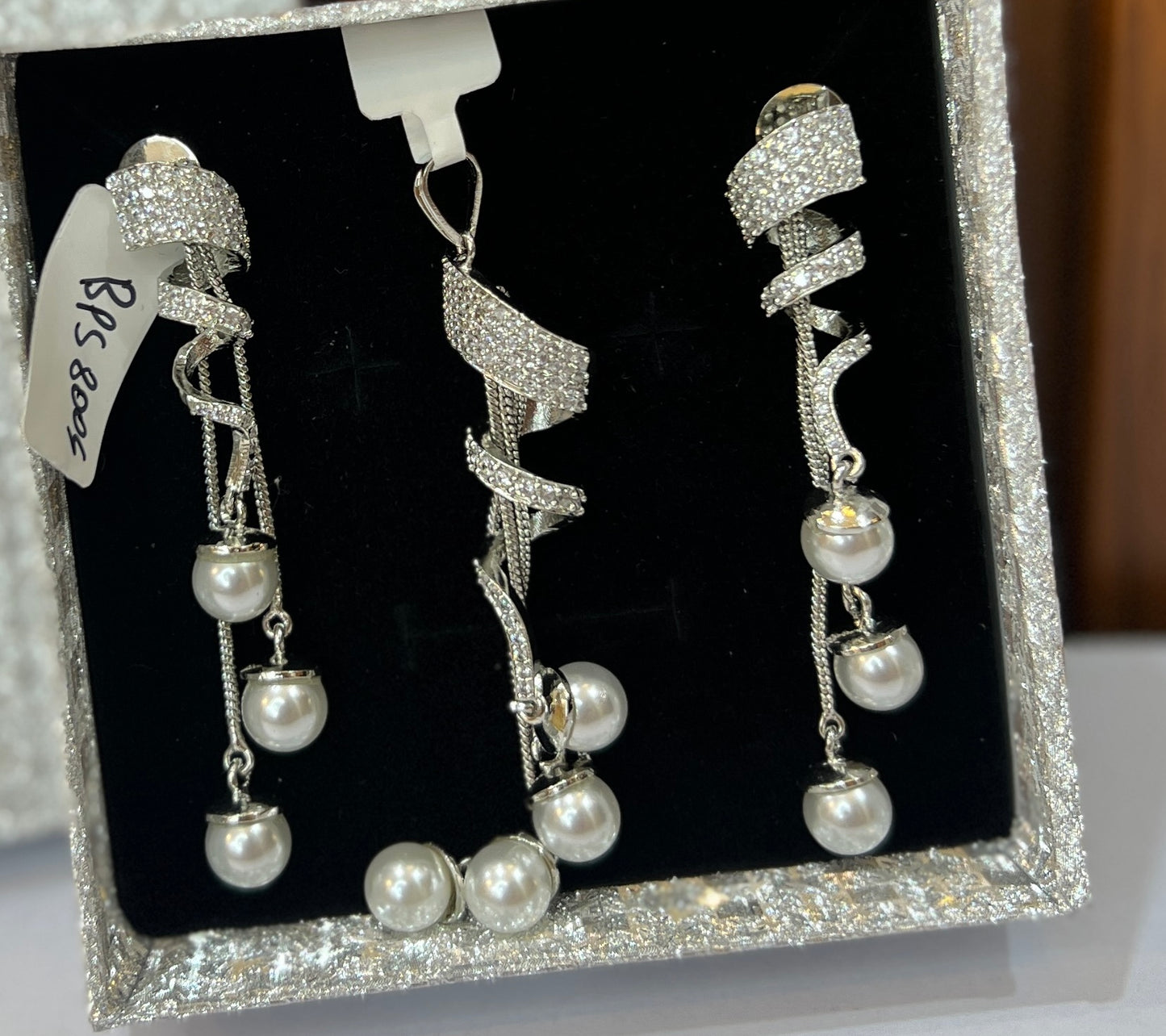 Elegant Spiral Pearl & Crystal Pendant Set