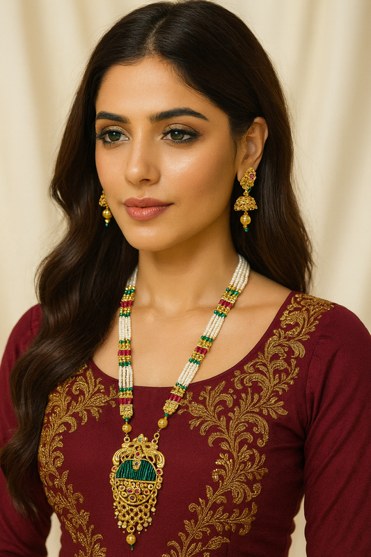 Regal Pearl & Temple Necklace Set
