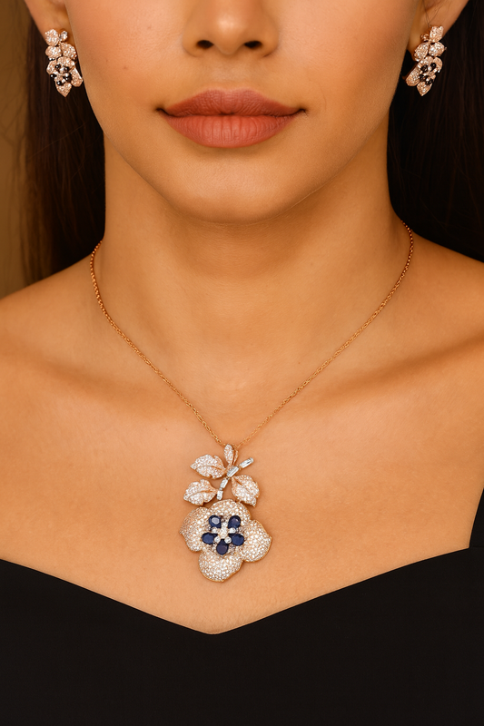 Elegant Floral Crystal Necklace & Earrings Set