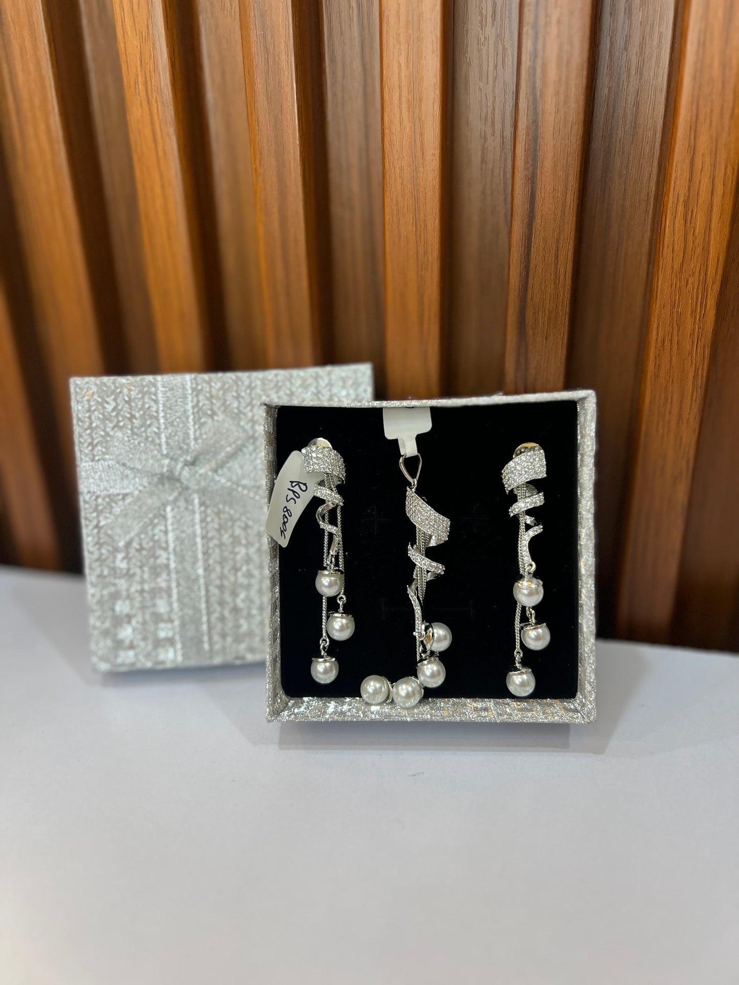 Elegant Spiral Pearl & Crystal Pendant Set