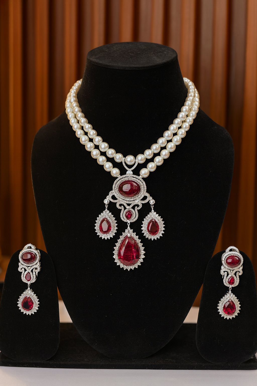 Royal Ruby Pearl Drop Set