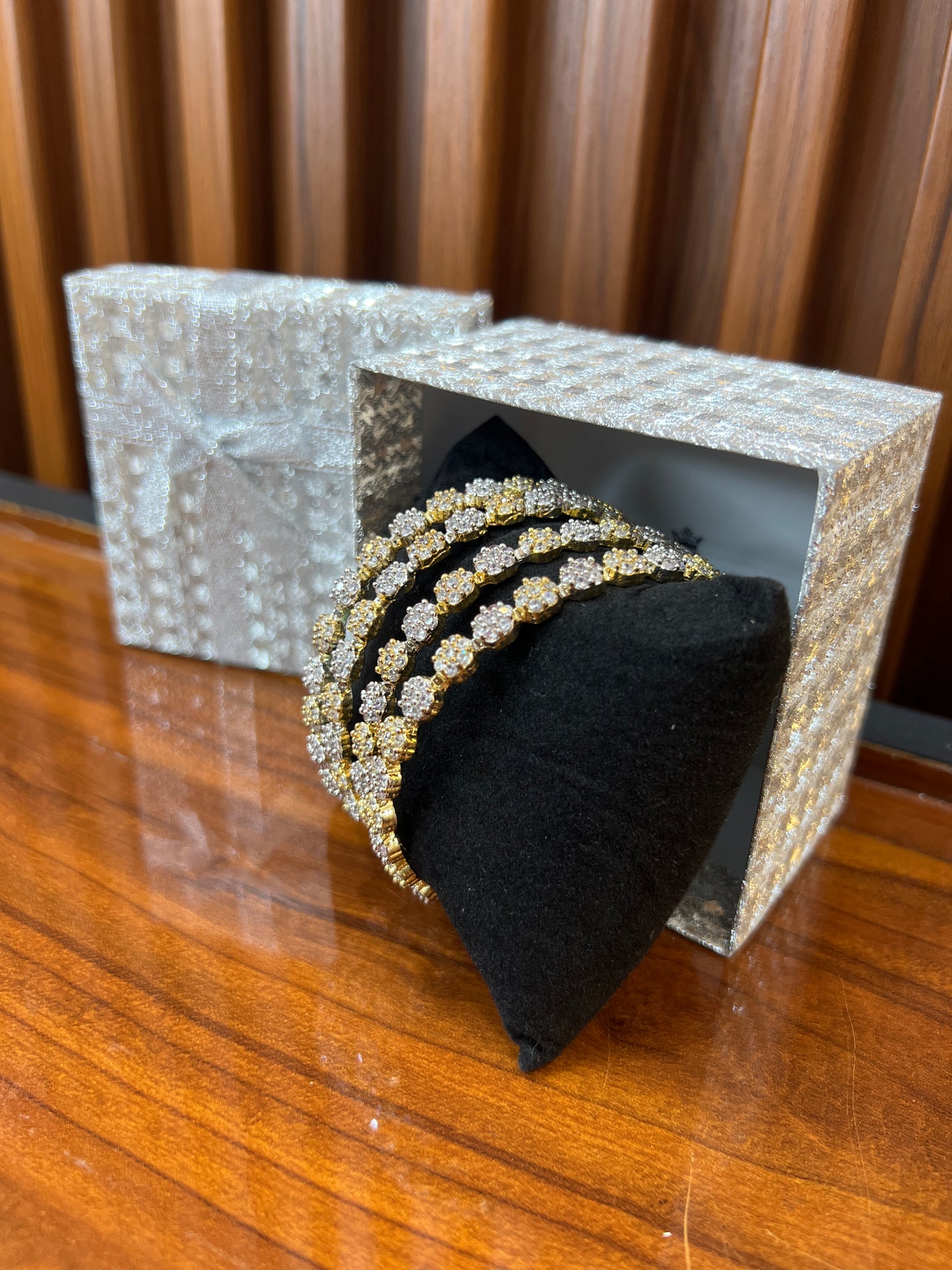 Elegant Floral Sparkle Bangle Set
