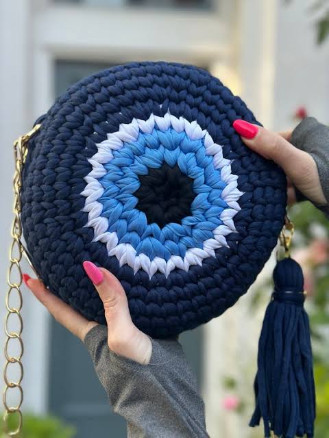 Evil Eye Round Crochet Sling Bag