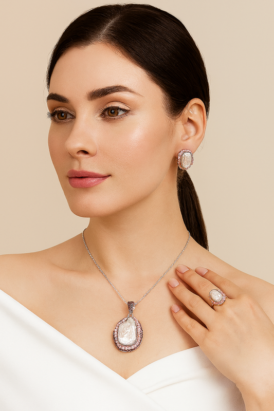 Lustrous Baroque Pearl Pendant Set