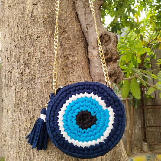 Evil Eye Round Crochet Sling Bag