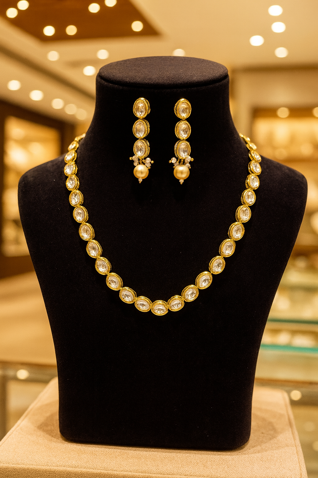 Single Line Kundan Pearl Necklace Set