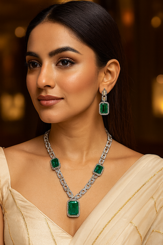 Luxe Emerald & Diamond Necklace Set
