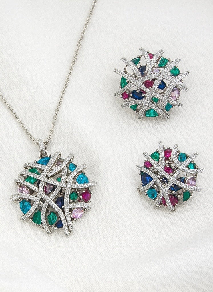 Radiant Multicolor Gemstone Pendant Set