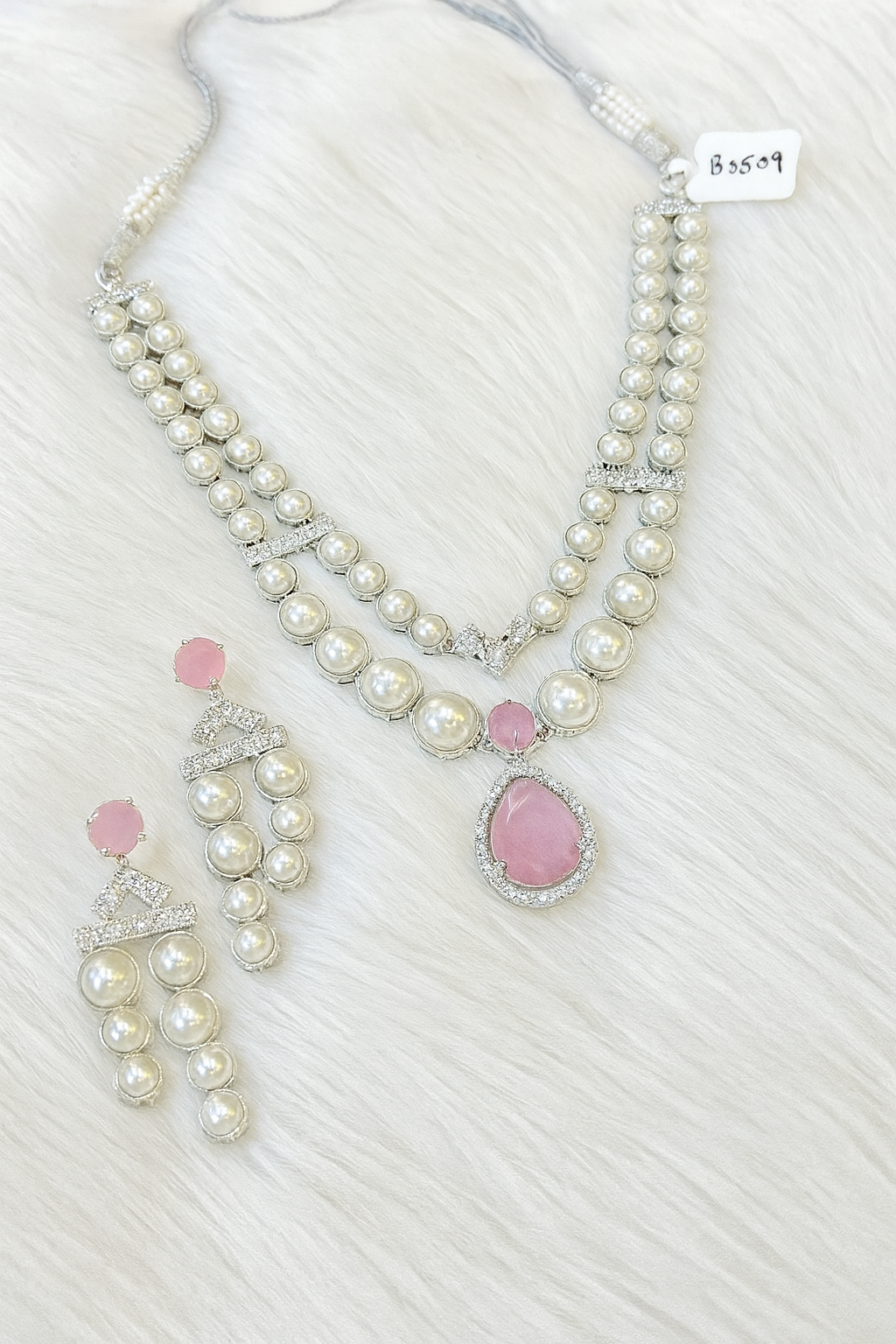 Pearl & Pink Stone Necklace Set