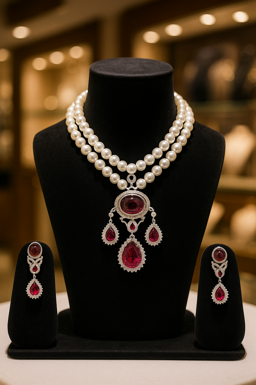 Royal Ruby Pearl Drop Set