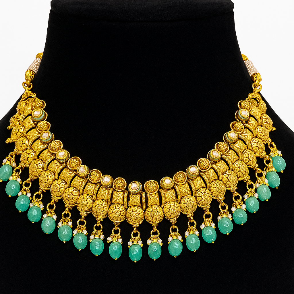 Antique Temple Set With Green Drops