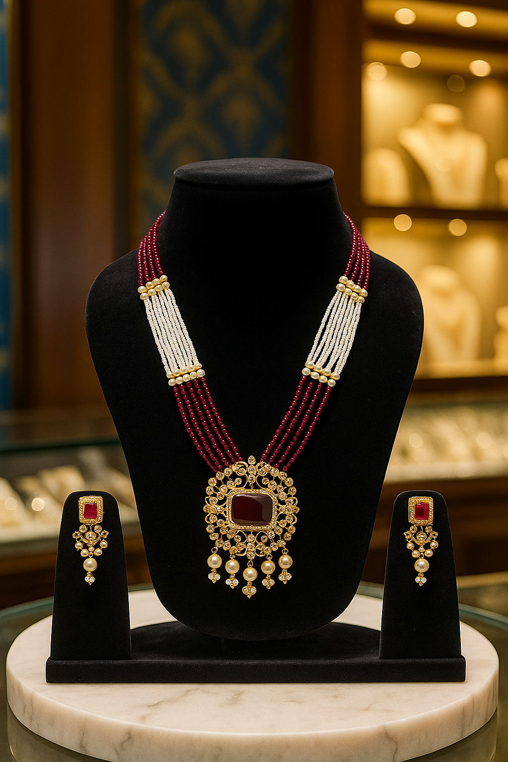 Royal Ruby Kundan Beaded Necklace Set