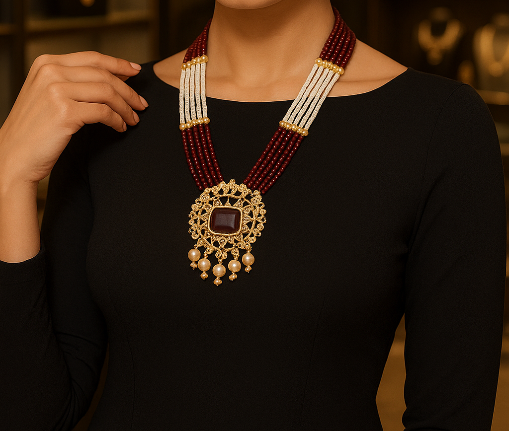 Royal Ruby Kundan Beaded Necklace Set