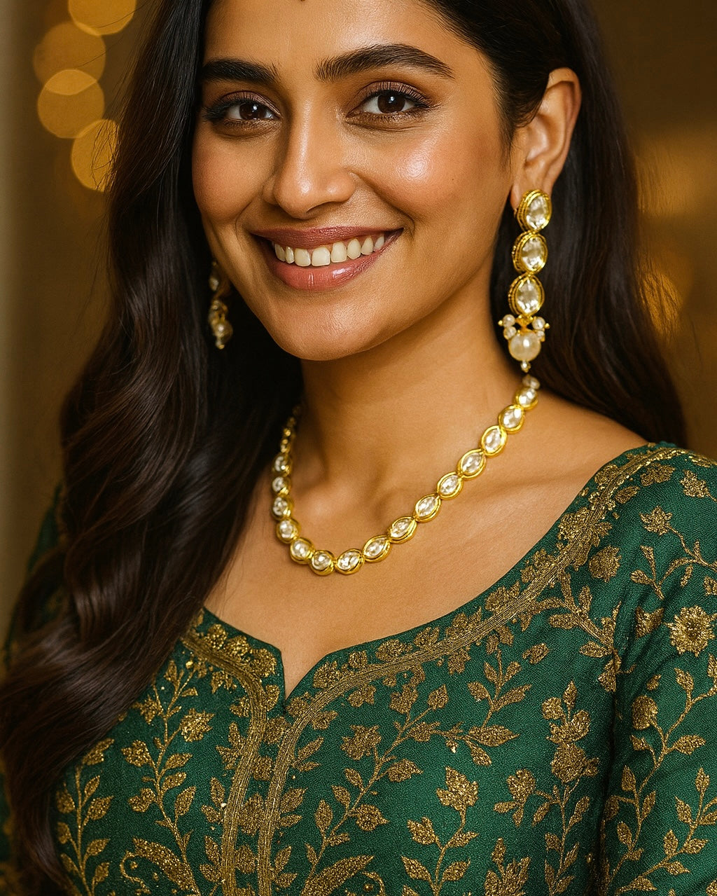 Single Line Kundan Pearl Necklace Set