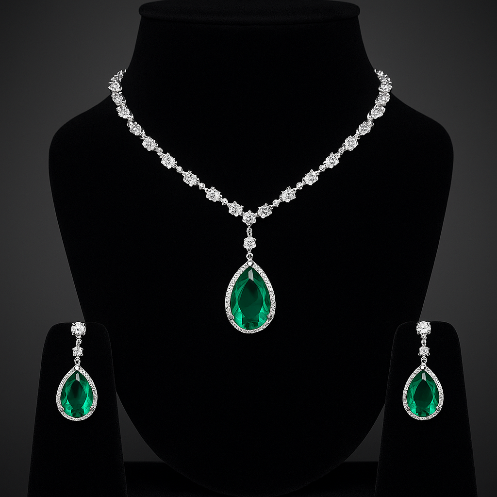 Emerald Drop Necklace Set